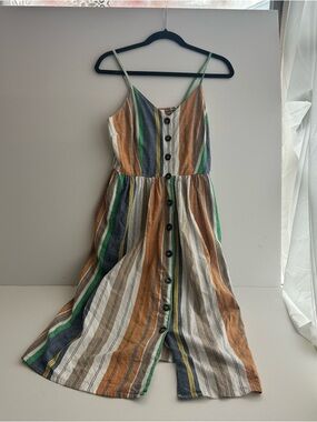 Japna Striped Midi Dress in Orange, Green, Blue, Cream